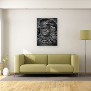 Tablou canvas - Chipul Unei Fete Din Tribul Karo , Valea Omo, Ethiopia, Africa, Vopsea, Pictat, Puncte, 60 x 80 cm - Img 2