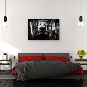 Tablou canvas - Conducatorul Auto, Transport, Alb-Negru, Tramvai, Sofer, Conducere, 40 x 60 cm - Img 3