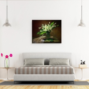 Tablou Canvas - Cu Un Buchet De Crini Din Vale, Floare, Dantela, Natura Statica, Vaza, 40 x 50 cm - Img 3
