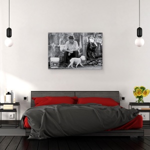 Tablou canvas - Cuceritorul, Om, Caine, Strada, Alb-Negru, Prieten, 60 x 90 cm - Img 3