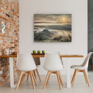 Tablou canvas - Dimineata Toscana, Peisaj, Toscana, Toamna, Soare, Rasarit De Soare, 75 x 100 cm - Img 4