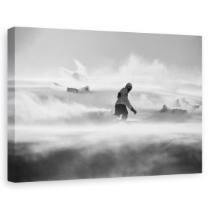 Tablou canvas - Doar Pentru Cei Puternici, Actiune, Snowboarder, Alb-Negru, 40 x 60 cm