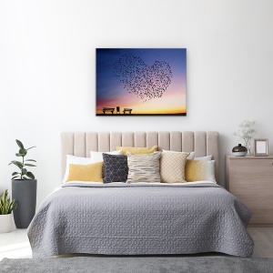 Tablou Canvas - Dragostea Pluteste In Aer, Pasari, Inima, Stol, 50 x 70 cm - Img 3