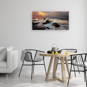 Tablou canvas - Dupa Furtuna, Karmoy, Norvegia, Peisaj Marin, Apus De Soare, 50 x 100 cm - Img 4