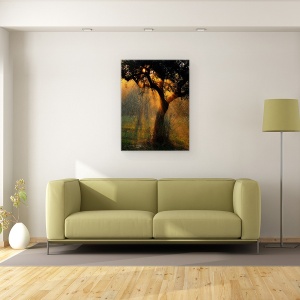 Tablou canvas - Dus Usor, Maslin, Copac, Apa, Irigare, Apus De Soare, 75 x 100 cm - Img 2