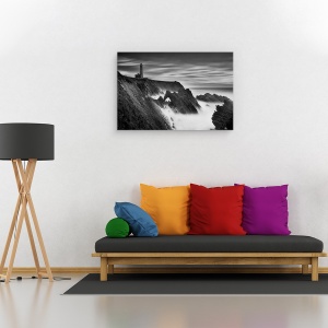 Tablou canvas - Far, Alb-Negru, Peisaj Marin, Mare, Stanci, 80 x 120 cm - Img 2