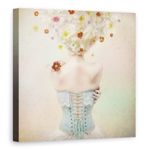 Tablou canvas - Fata Din Gradina Cu Flori, Primavara, Rochie, Blonda, 90 x 90 cm