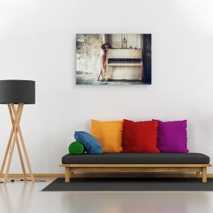 Tablou canvas - Fata, Portret, Fata, Model, Cusca, Pian, Muzica, 80 x 120 cm - Img 2