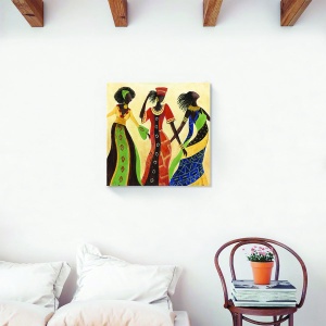 Tablou decorativ modern living cu femeie afro multicolor pe canvas