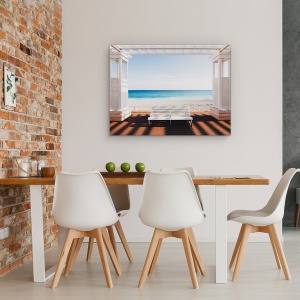 Tablou canvas - Fereastra Spre Mare, Peisaj, Banca, Alb, Mare, Ocean, 75 x 100 cm - Img 4