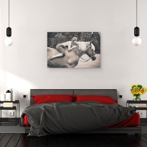Tablou canvas - Finalul Curselor, Portret, Cal, In Aer Liber, Sepia, Tonifiat, 60 x 90 cm - Img 3