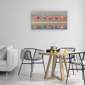 Tablou Canvas - Flamingo, Ceata, Apa, Distanta, Grup, Romantism, Roz, 50 x 100 cm - Img 4
