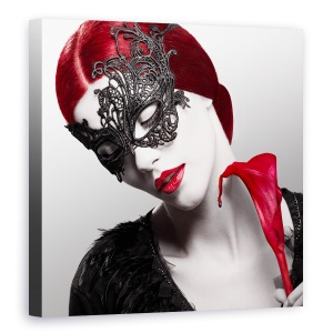 Tablou canvas - Floare Si Sange, Portret, Par Rosu, Buze, Gura, 90 x 90 cm