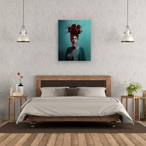 Tablou canvas - Floare, Trandafir, Floare, Palarie, Portret, Mana, 60 x 75 cm - Img 3