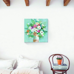 Tablou decorativ floral canvas cu buchet multicolor în vază