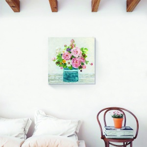 Tablou canvas floral cu bujori roz în vază 60x60 cm