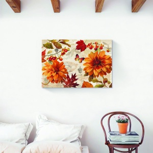 Tablou decorativ modern living cu flori de toamnă pe canvas 60x90 cm