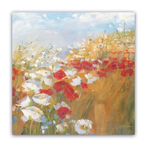 Tablou Canvas - Floral, Multicolor, Papadii,Alb-Rosu, 60 x 60 cm