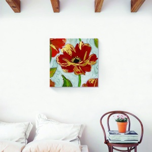 Tablou decorativ canvas floral cu păpădie roșie, 60x60 cm