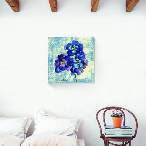 Tablou decorativ floral vintage albastru-orhidee pe canvas 60x60 cm