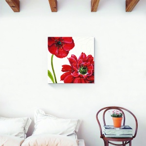 Tablou decorativ floral vintage cu maci roșii pe canvas 60x60 cm