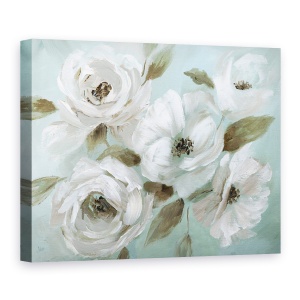 Tablou canvas - Flori, Alb, Culoare Jad, Pictura, 50 x 70 cm