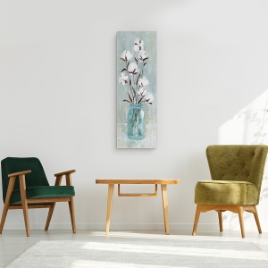 Tablou canvas - Flori, Alb, Vaza De Sticla, Pictura, 30 x 90 cm - Img 2