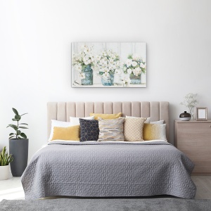 Tablou canvas - Flori Albe, Buchet, Vaze, Pictura, 50 x 80 cm - Img 3