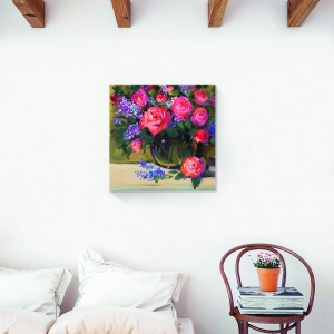 Tablou decorativ flori canvas cu buchet roșu 60x60 cm