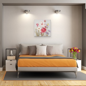 Tablou canvas - Flori Colorate, Rosu, Alb, Roz, Albastru, Pictura, 90 x 90 cm - Img 3
