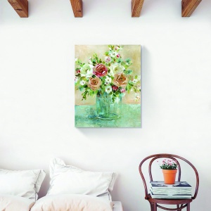 tablou decorativ modern living cu buchet de flori albastre pe canvas