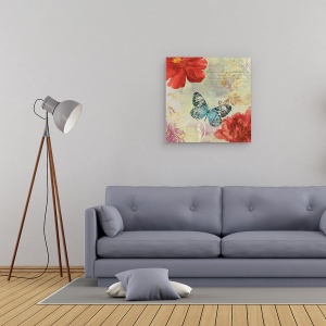 Tablou canvas - Flori, Flori rosii, Animale, Fluture, Violet, Pictura, 60 x 60 cm - Img 2
