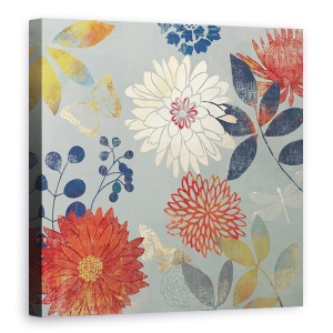 Tablou canvas - Flori, Flori, Rosu, Alb, Albastru Fundal, Pictura II, 60 x 60 cm