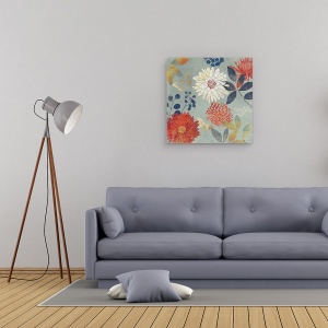 Tablou canvas - Flori, Flori, Rosu, Alb, Albastru Fundal, Pictura II, 60 x 60 cm - Img 2