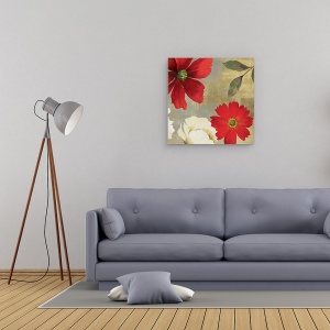 Tablou canvas - Flori, Flori, Rosu, Alb, Pictura, 60 x 60 cm - Img 2