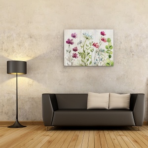 Tablou canvas - Flori, Violet, Alb, Roz, Albastru, Pictura, 50 x 70 cm - Img 2