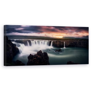 Tablou Canvas - Foc si Apa, Peisaj, Panorama, Islanda, Cascada, Stanca, Cer, 30 x 90 cm