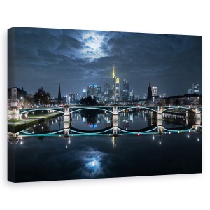 Tablou canvas - Frankfurt Pe Luna Plina, Noapte, Arhitectura, Pod, Cer, Peisaj Urban, 60 x 90 cm