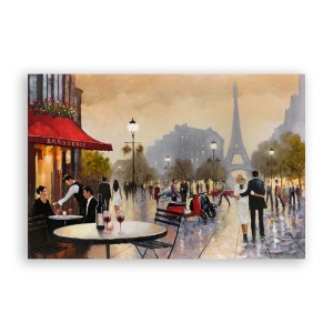 Tablou Canvas - Franta, Paris, Turnul Eiffel, Oras, Cladiri, Oameni, Romantic, Iubire, Toamna, Pictura, 60 x 90 cm