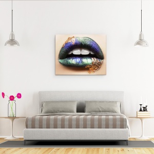 Tablou Canvas - Frumusete Macro, Gura, Buze, Portret, Aur, Metal, 60 x 75 cm - Img 3