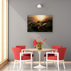 Tablou canvas - Galop De Dimineata, Soare, Cai, Animale, 60 x 90 cm - Img 4