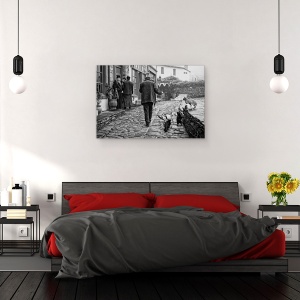 Tablou canvas - Imparte Cu Prietenii, Strada, Oameni, Alb-Negru, Alb-Negru, Pisici, 60 x 90 cm - Img 3