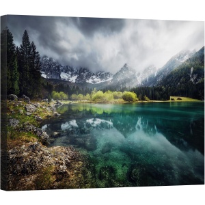 Tablou canvas - Lac Turcoaz, Mangart, Italia, Lac, Lac de Munte, Apa, Munti, 60 x 75 cm