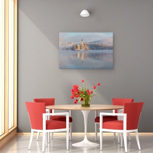 Tablou canvas - Lacul Bled, Rasarit De Soare, Zapada, Munte, Iarna, 40 x 60 cm - Img 4