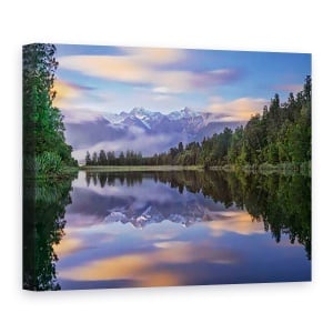 Tablou Canvas - Lacul Matheson, Dimineata, Rasarit De Soare, Noua Zeelanda, Varfuri Inzapezite, 60 x 80 cm