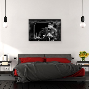 Tablou canvas - Locomotiva, Dirijor, Locomotiva, Motor, Alb-Negru, Sofer, 40 x 60 cm - Img 3