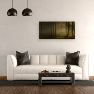 Tablou canvas - Lumina Calda A Diminetii, Peisaj, Padure, Ceata, 50 x 100 cm - Img 2