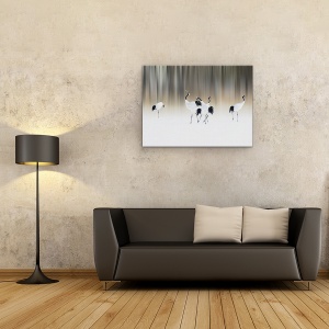 Tablou canvas - Macarale Albe Cu Creasta Rosie, Pasare, Macara, Japonia, Zapada, Iarna, 50 x 70 cm - Img 4