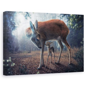 Tablou canvas - Mama Si Puiul, Ireal, Caprioara, Animal, Dragut, 60 x 90 cm