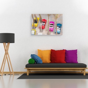 Tablou canvas - Masini, Colorate, Retro, Copaci, Pictura, 40 x 60 cm - Img 2
